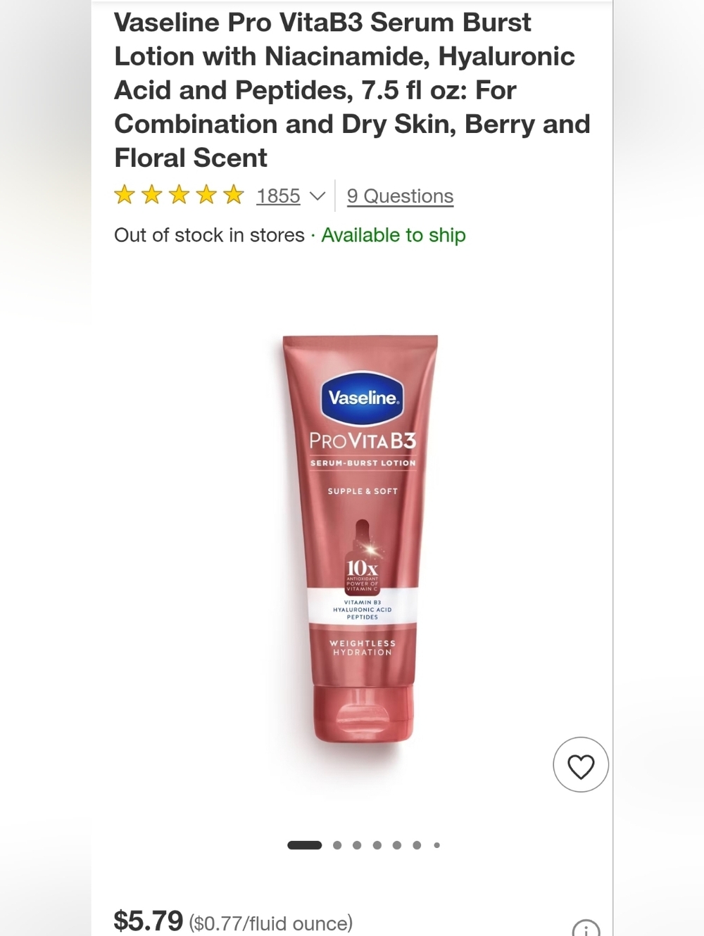 4pk $10 Vaseline ProVita B3 Luminous Glow Body Lotion - Gold